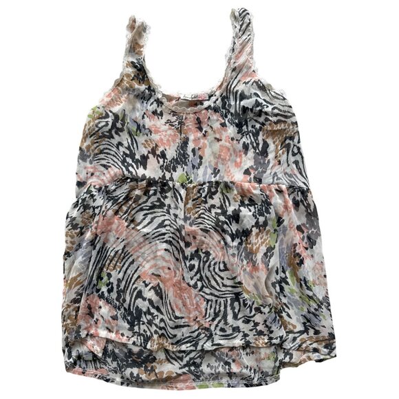 Love Squared Sleeveless Zebra & Floral Print Tunic Top With Lace Trim - Picture 1 of 7